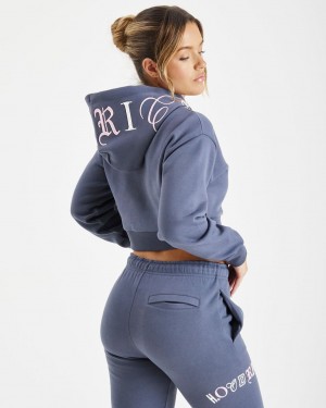 Hoodrich Calor Cropped Hoodie Azul Marino Mexico | IALY07251