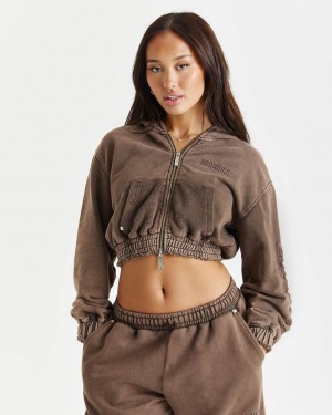Hoodrich Collision Relaxed Cropped Zip Hoodie Marrom Mexico | URIL52683