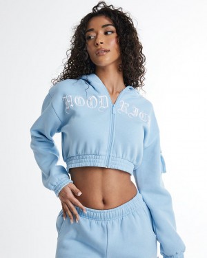 Hoodrich Dusk Full Zip Cropped Hoodie Blue/White Mexico | NAWE10294