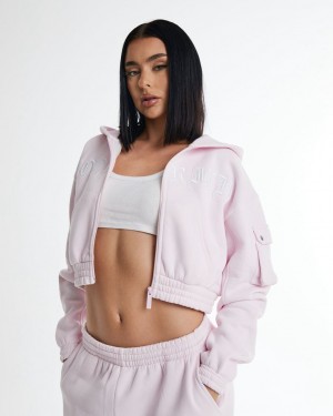 Hoodrich Dusk Full Zip Cropped Hoodie Pink/White Mexico | MZAD87420