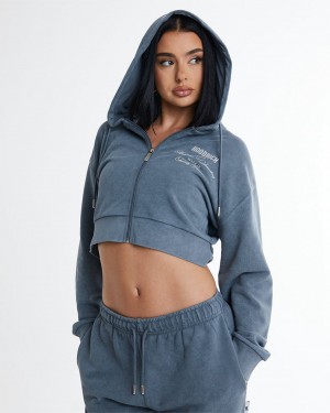 Hoodrich Equate Full Zip Cropped Hoodie Azules Grises Mexico | ERBN10746