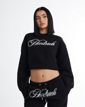 Hoodrich Figure Cropped Sweatshirt Black/White/Rhinestone Mexico | NMYU67510