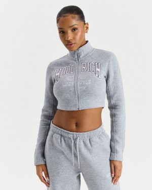 Hoodrich Prep Fitted Zip Through Track Top Grey/Pink Mexico | CZIM34719